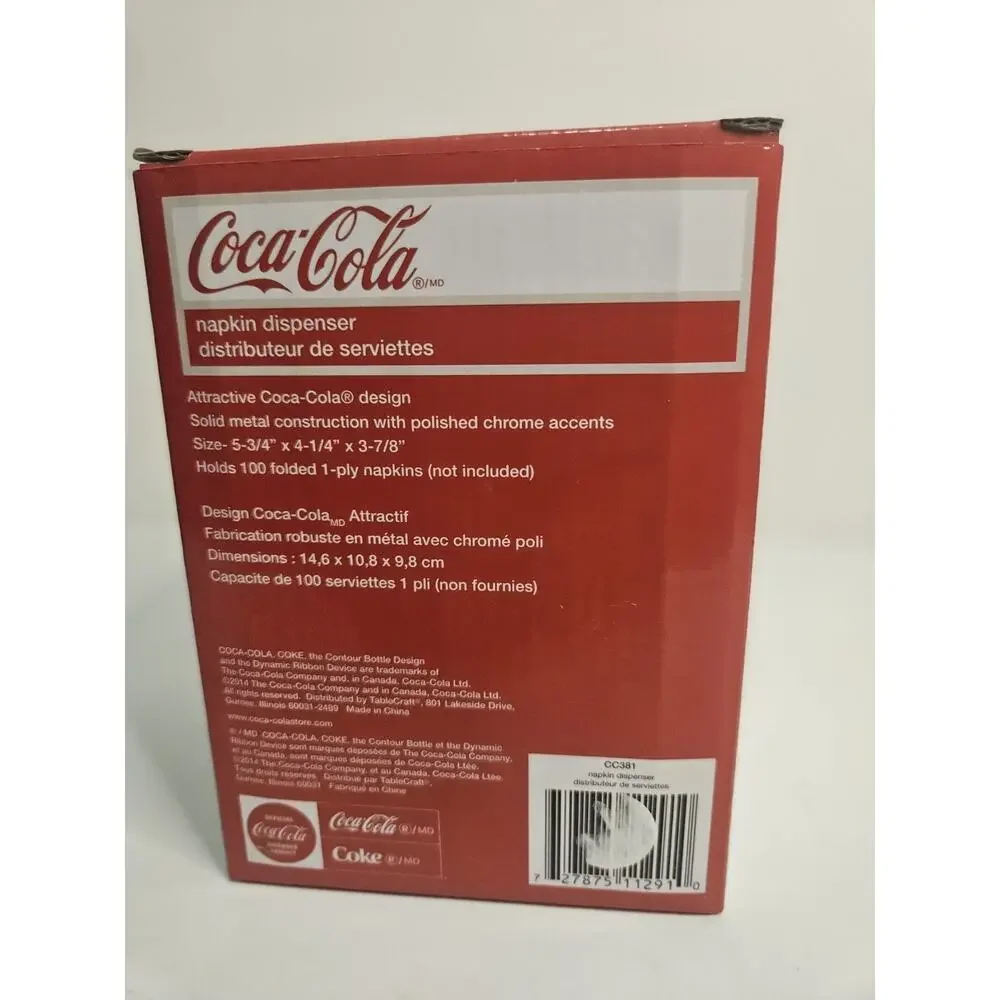 Coca-Cola CC381 Metal Tabletop Napkin Dispenser, Holds 100 Folded 1-Ply